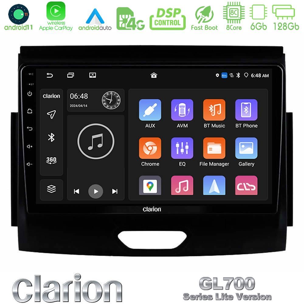 Clarion GL700 Lite Series 8Core Android11 6+128GB Ford Ranger 2017-2022 Navigation Multimedia Tablet 9" Με Carplay & Android Auto