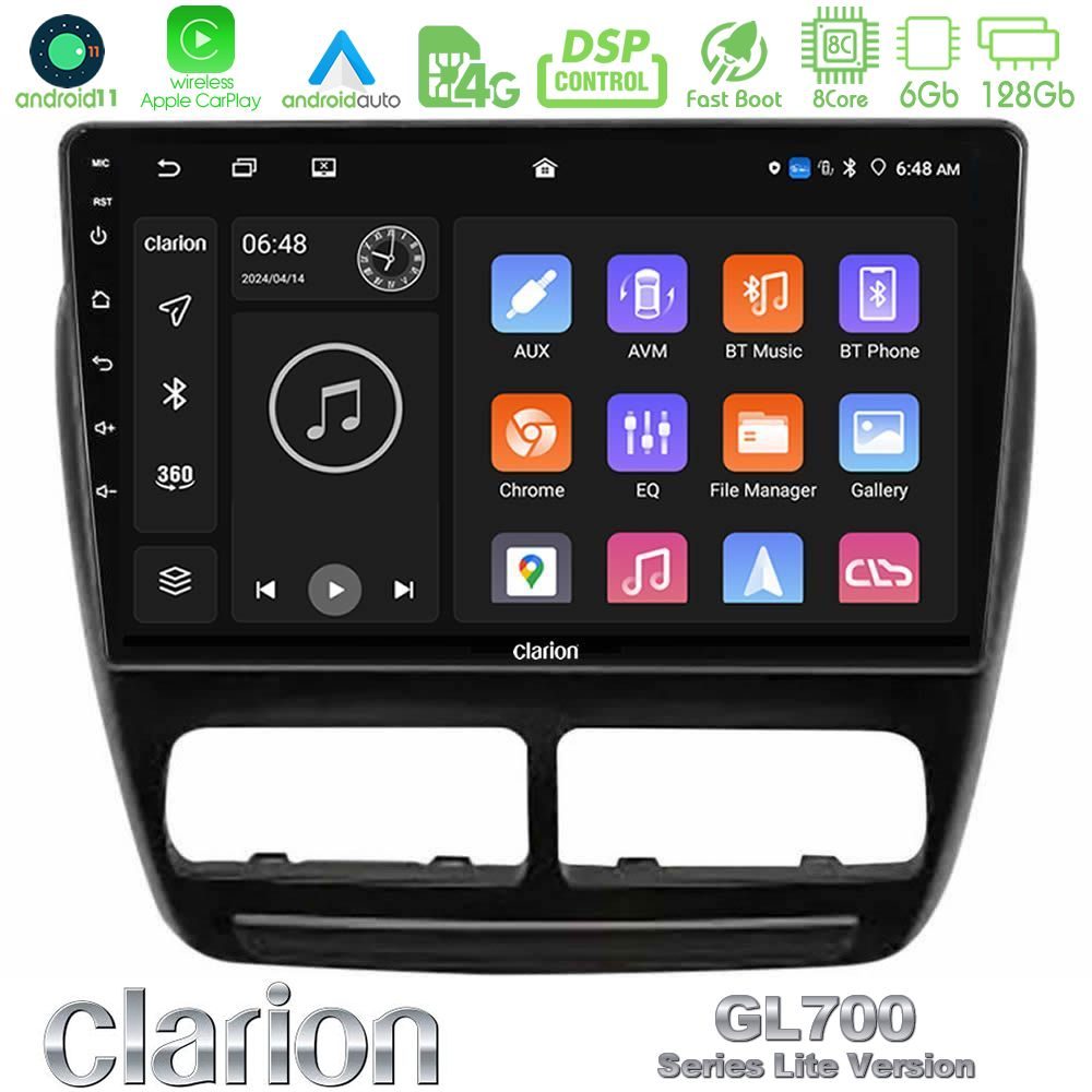 Clarion GL700 Lite Series 8Core Android11 6+128GB Fiat Doblo / Opel Combo 2010-2014 Navigation Multimedia Tablet 9" Με Carplay & Android Auto