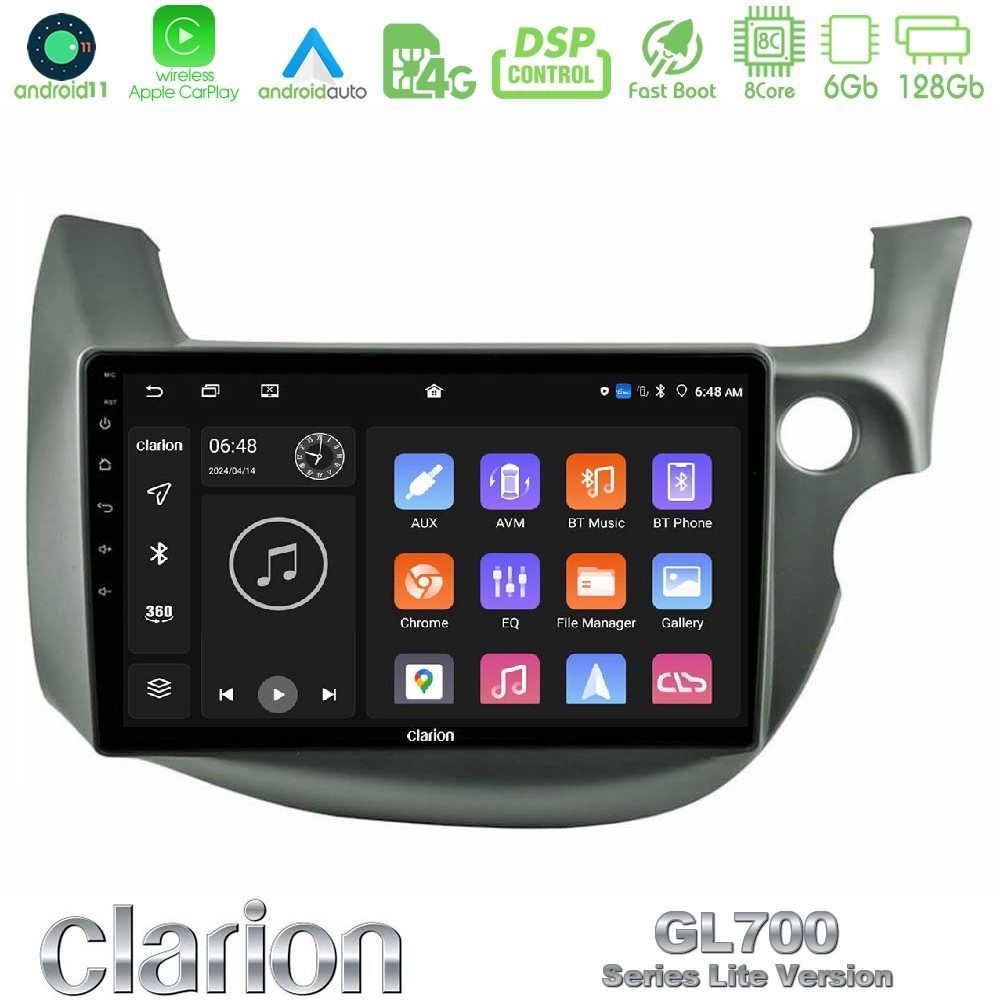 Clarion GL700 Lite Series 8Core Android11 6+128GB Honda Jazz (Fit) 2009-2013 RHD Navigation Multimedia Tablet 10" Με Carplay & Android Auto