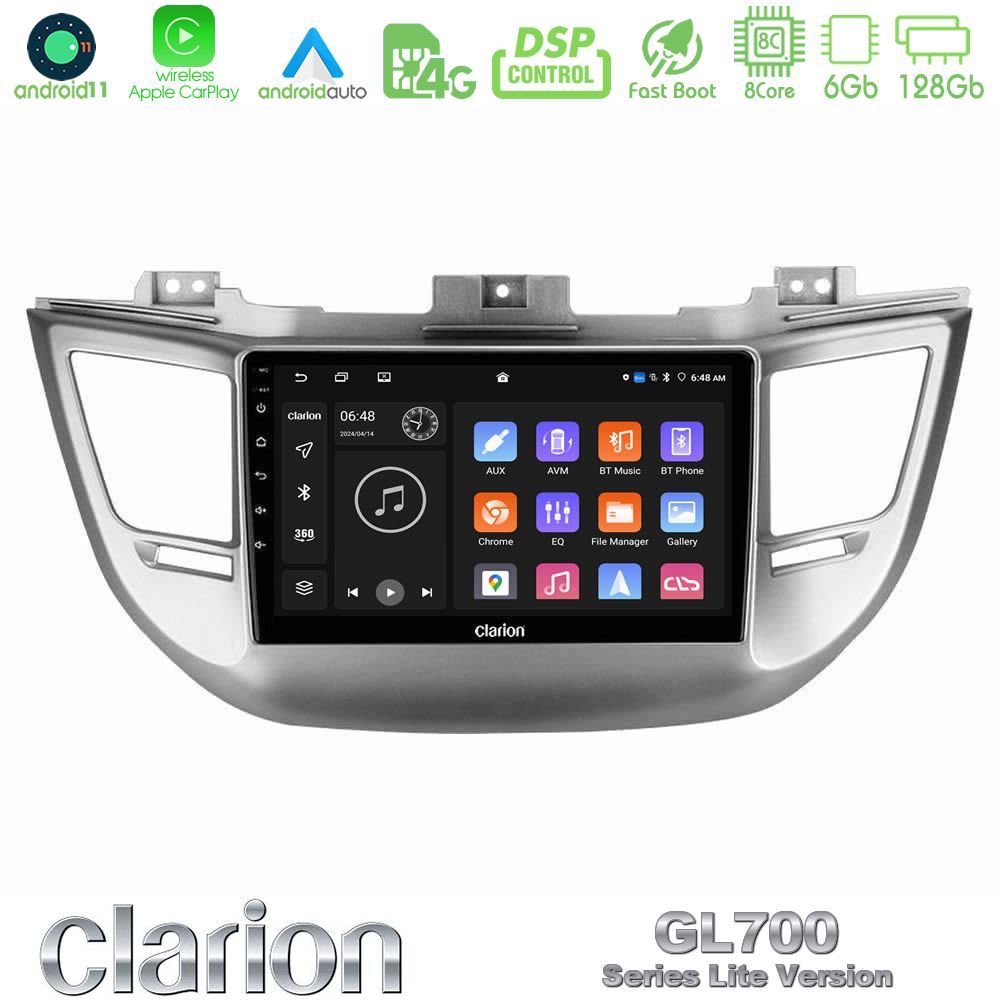 Clarion GL700 Lite Series 8Core Android11 6+128GB Hyundai Tucson 2015-2018 Navigation Multimedia Tablet 9" Με Carplay & Android Auto