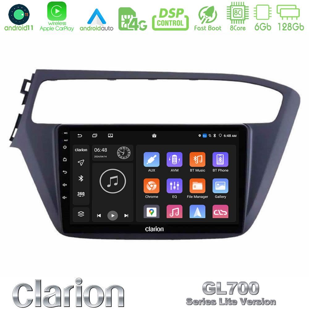 Clarion GL700 Lite Series 8Core Android11 6+128GB Hyundai i20 2018-2020 Navigation Multimedia Tablet 9" Με Carplay & Android Auto