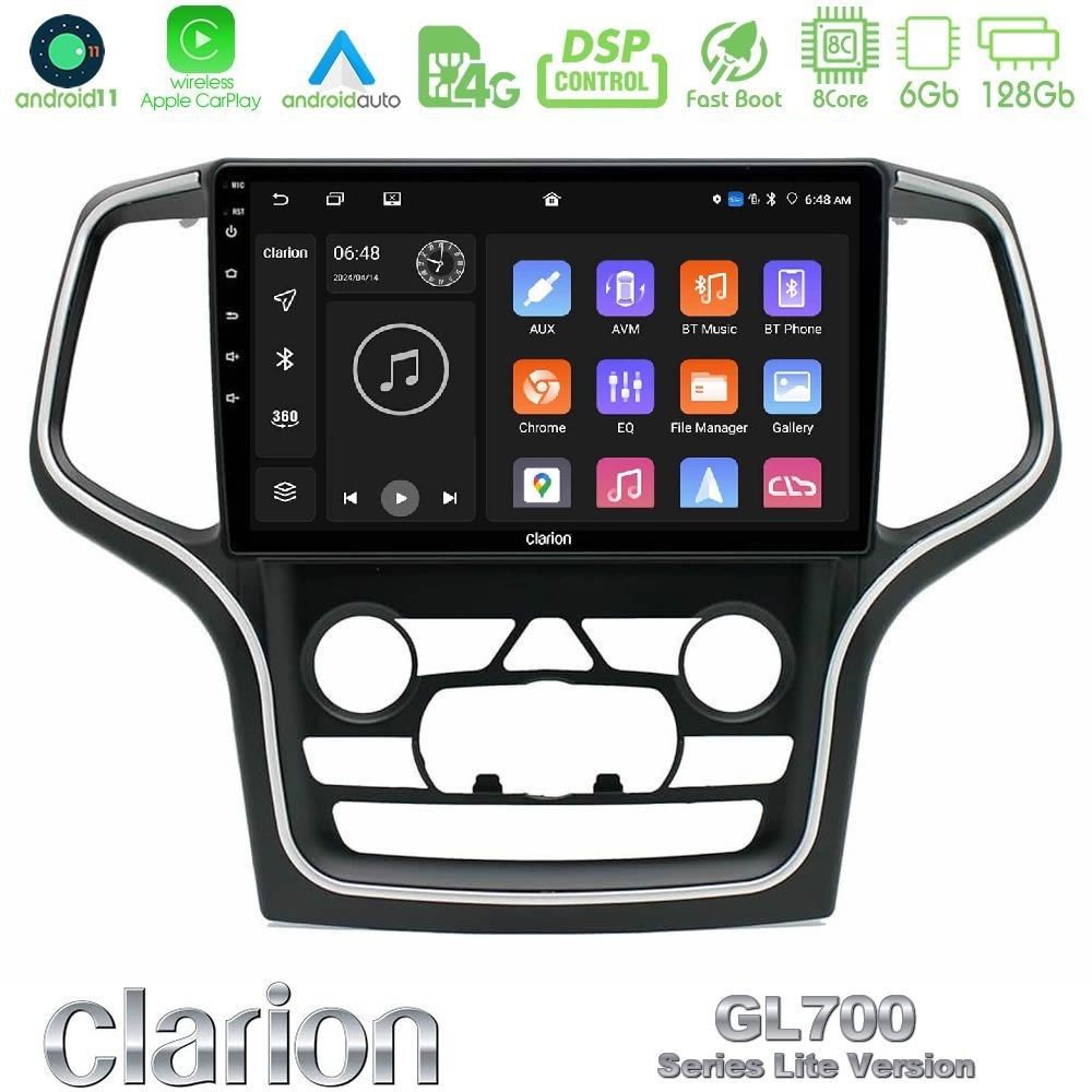 Clarion GL700 Lite Series 8Core Android11 6+128GB Jeep Grand Cherokee 2014-2020 Navigation Multimedia Tablet 10" Με Carplay & Android Auto