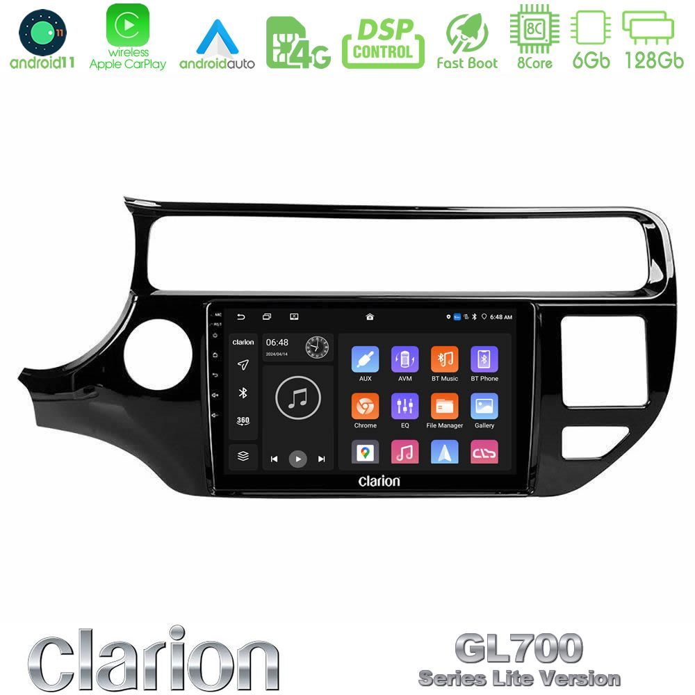 Clarion GL700 Lite Series 8Core Android11 6+128GB Kia Rio 2015-2017 Navigation Multimedia Tablet 9" Με Carplay & Android Auto