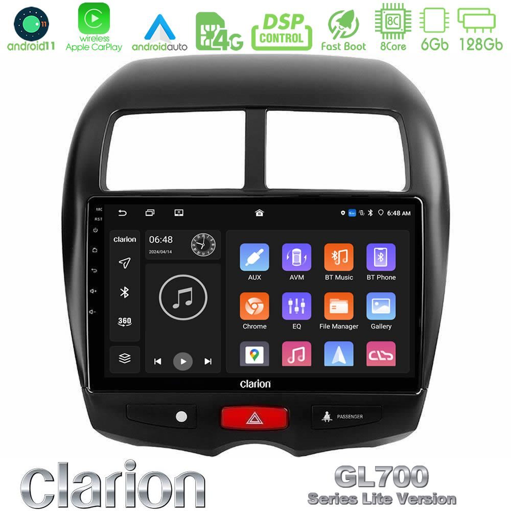 Clarion GL700 Lite Series 8Core Android11 6+128GB Mitsubishi ASX Navigation Multimedia Tablet 10" Με Carplay & Android Auto
