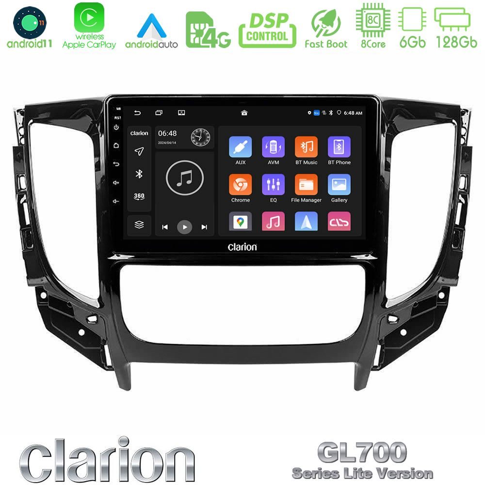 Clarion GL700 Lite Series 8Core Android11 6+128GB Mitsubishi L200 2016-> & Fiat Fullback (Auto A/C) Navigation Multimedia Tablet 9" Με Carplay & Android Auto