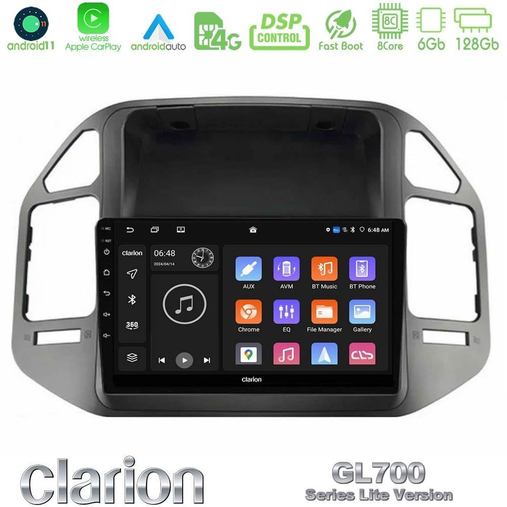 Clarion GL700 Lite Series 8Core Android11 6+128GB Mitsubishi Pajero 2002-2006 Navigation Multimedia Tablet 9" Με Carplay & Android Auto