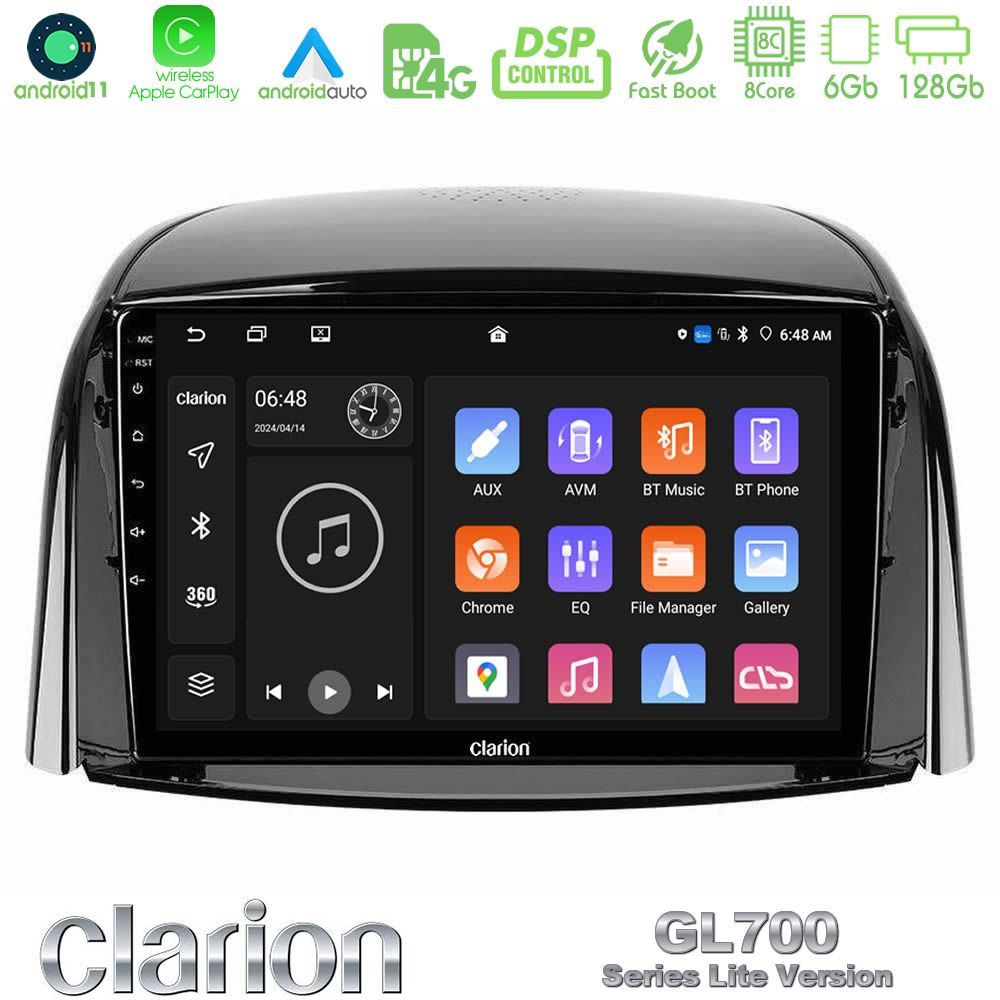 Clarion GL700 Lite Series 8Core Android11 6+128GB Renault Koleos 2007-2015 Navigation Multimedia Tablet 9" Με Carplay & Android Auto