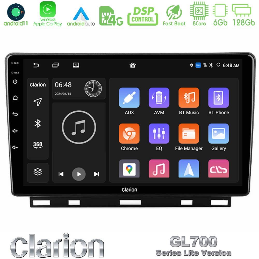 Clarion GL700 Lite Series 8Core Android11 6+128GB Renault Clio 5 2020-2025 Navigation Multimedia Tablet 9" Με Carplay & Android Auto