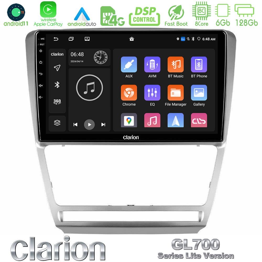 Clarion GL700 Lite Series 8Core Android11 6+128GB Skoda Octavia 5 Navigation Multimedia Tablet 10" Με Carplay & Android Auto