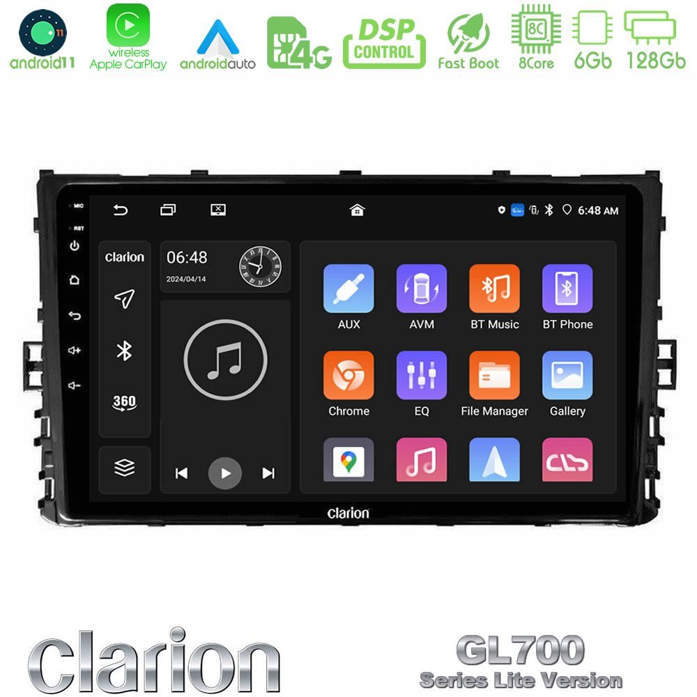 Clarion GL700 Lite Series 8Core Android11 6+128GB VW MQB 2017-> Navigation Multimedia Tablet 9" Με Carplay & Android Auto
