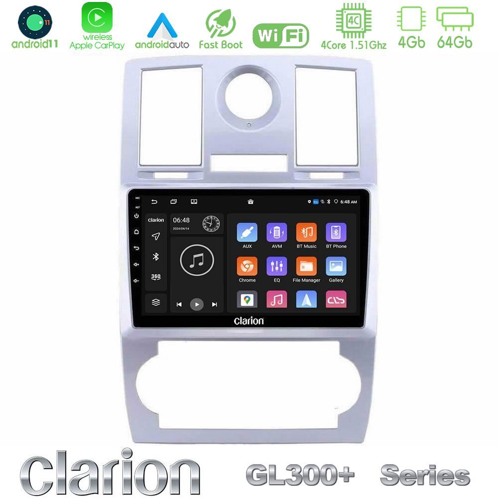 Clarion GL300+ Series 4Core Android11 4+64GB  Chrysler 300C Navigation Multimedia Tablet 9"