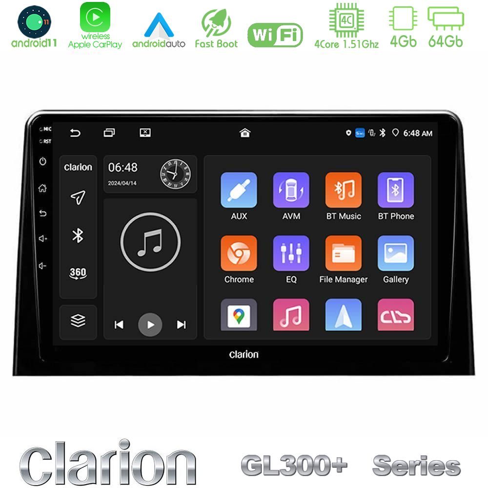 Clarion GL300+ Series 4Core Android11 4+64GB  Peugeot Partner / Citroën Berlingo 2020-> Navigation Multimedia Tablet 10"