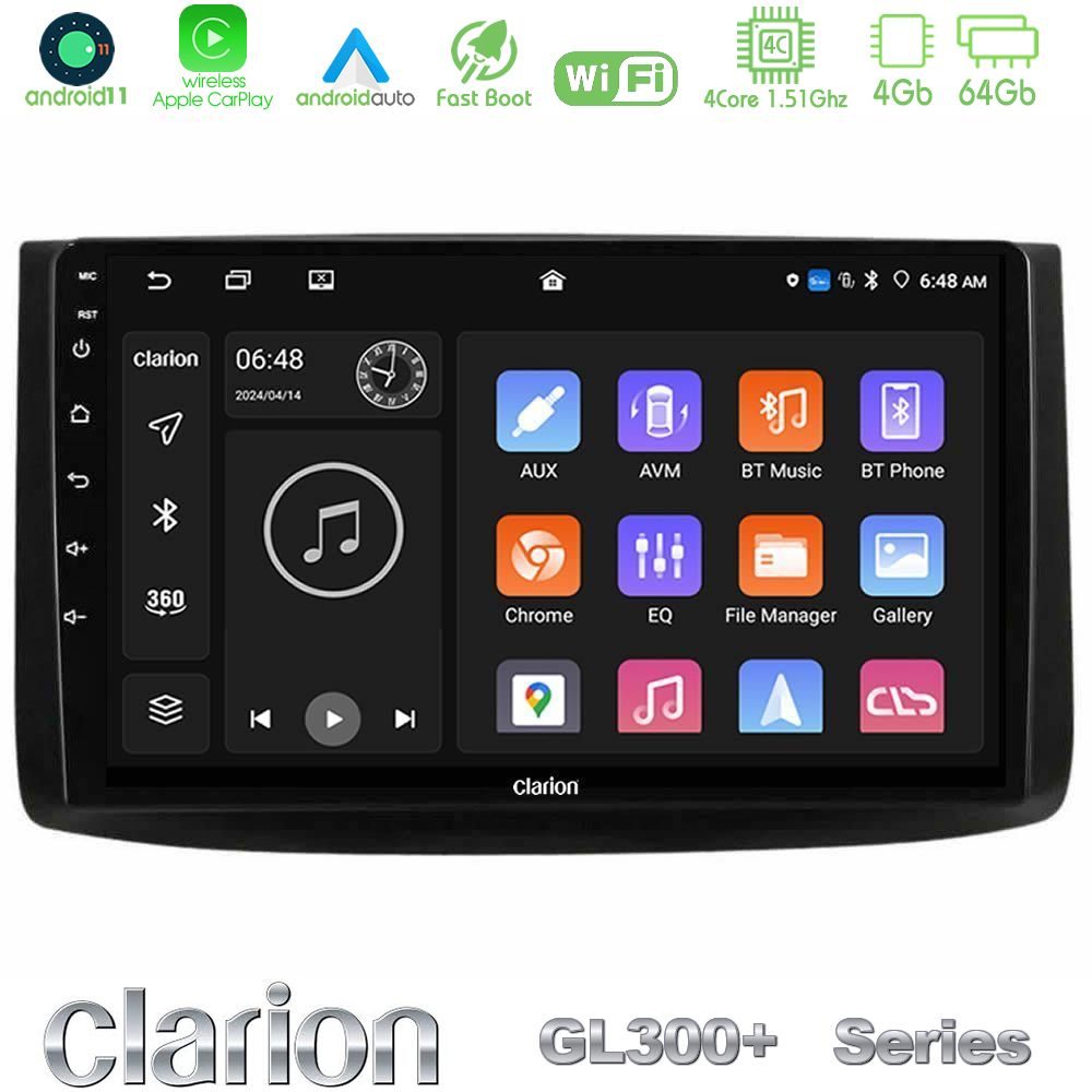 Clarion GL300+ Series 4Core Android11 4+64GB  Chevrolet Aveo 2006-2010 Navigation Multimedia Tablet 9"