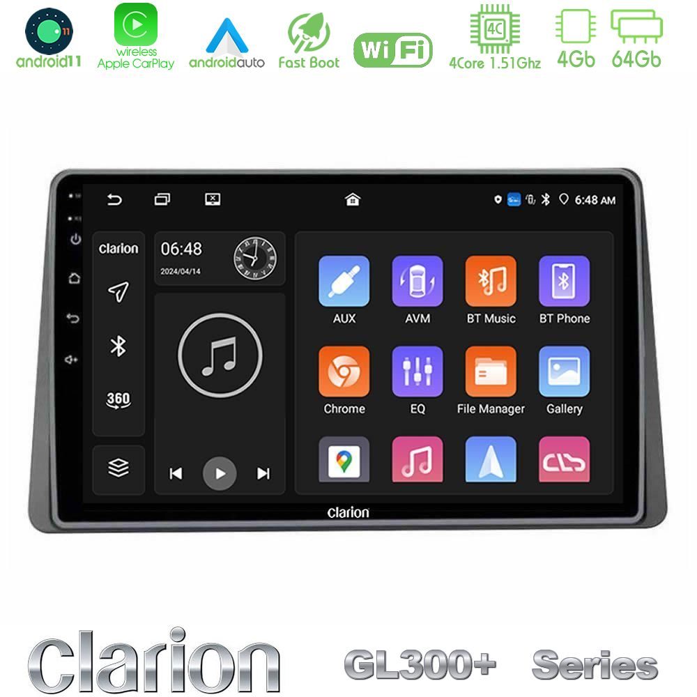 Clarion GL300+ Series 4Core Android11 4+64GB  Renault Arkana 2019-> Navigation Multimedia Tablet 10"