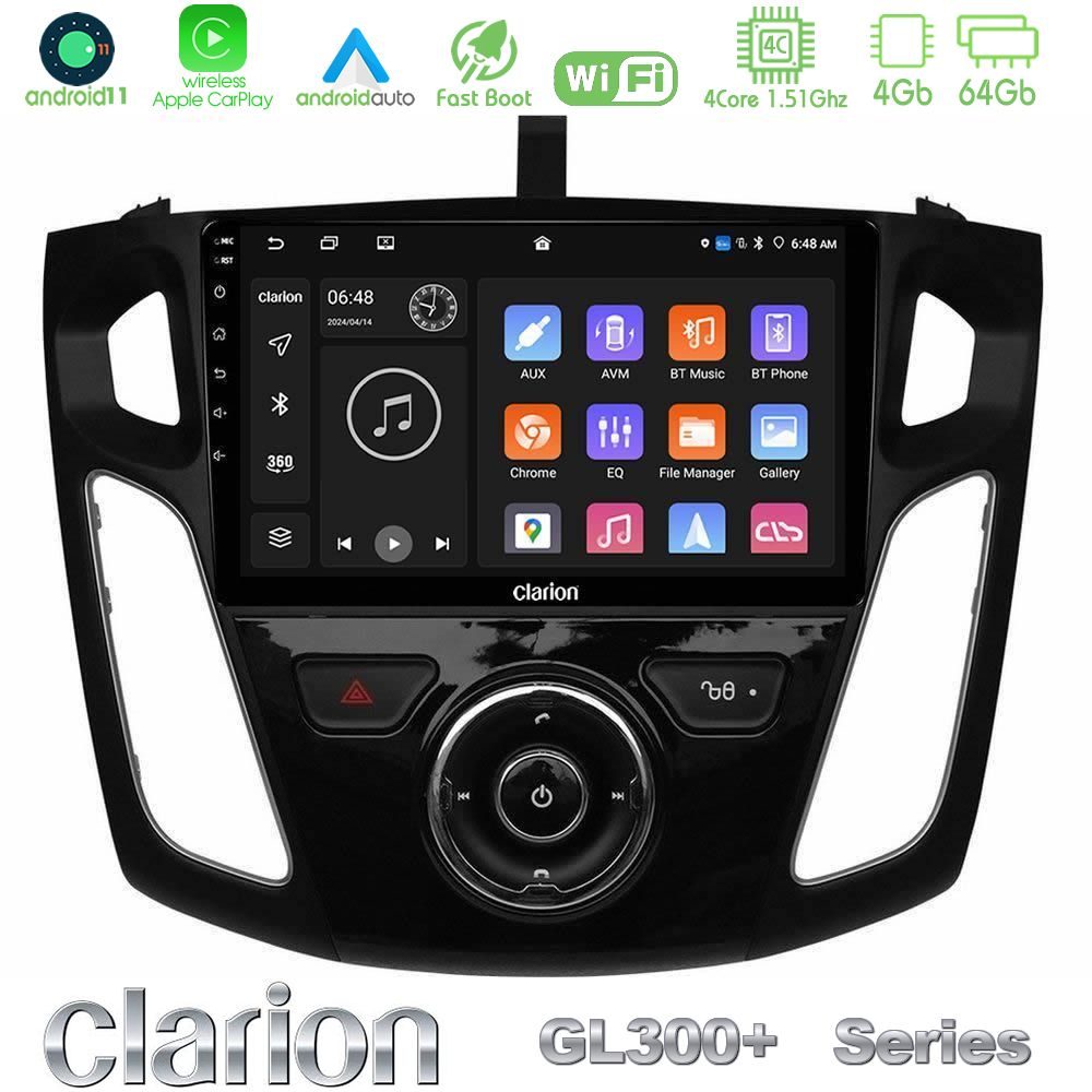Clarion GL300+ Series 4Core Android11 4+64GB  Ford Focus 2012-2018 Navigation Multimedia Tablet 9"