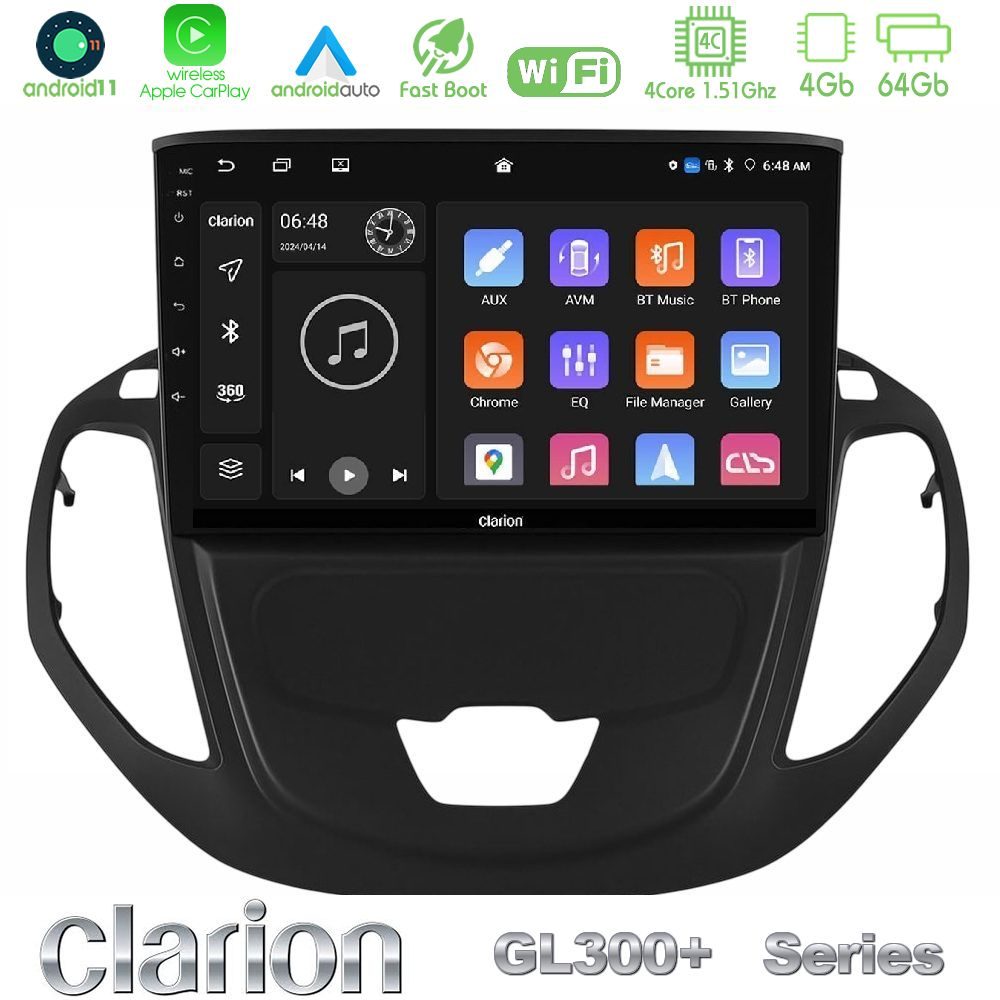 Clarion GL300+ Series 4Core Android11 4+64GB  Ford Courier 2015-2023 Navigation Multimedia Tablet 9"