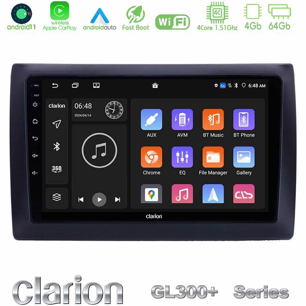Clarion GL300+ Series 4Core Android11 4+64GB  Fiat Stilo Navigation Multimedia Tablet 9"