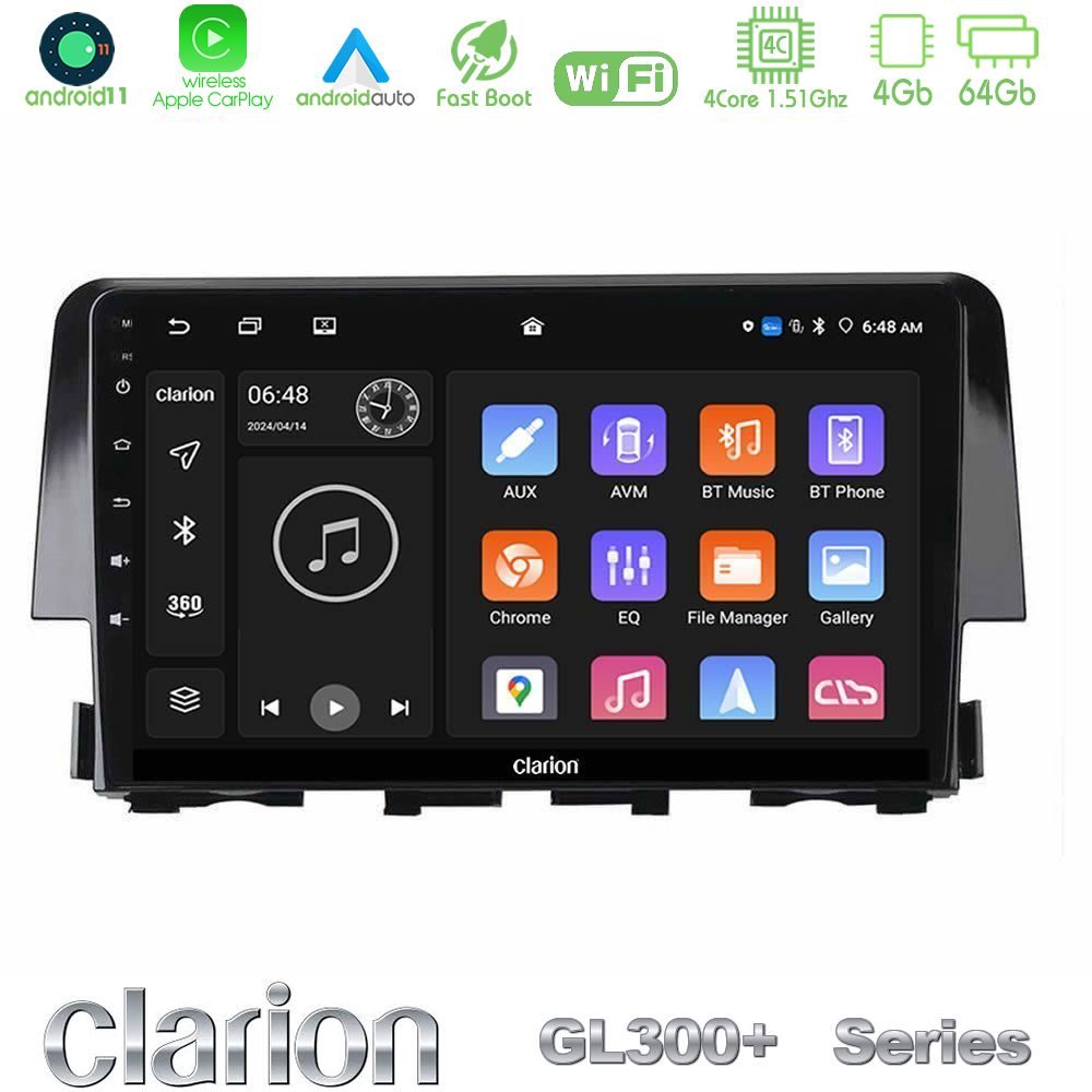Clarion GL300+ Series 4Core Android11 4+64GB  Honda Civic 2016-2020 Navigation Multimedia Tablet 9"