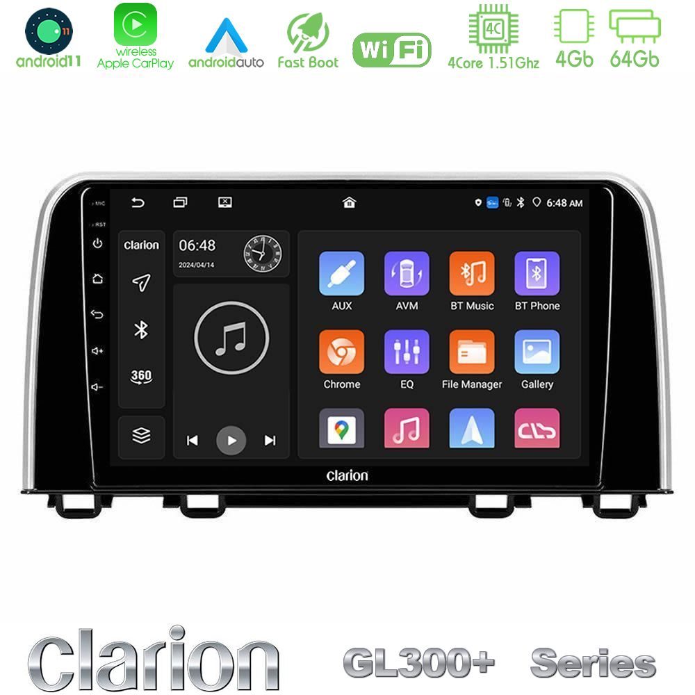 Clarion GL300+ Series 4Core Android11 4+64GB  Honda CR-V 2019-> Navigation Multimedia Tablet 10"