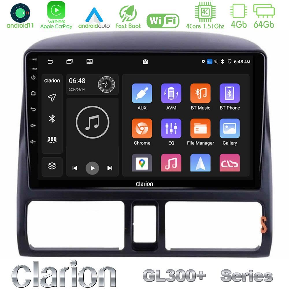 Clarion GL300+ Series 4Core Android11 4+64GB  Honda CRV 2002-2006 Navigation Multimedia Tablet 9"