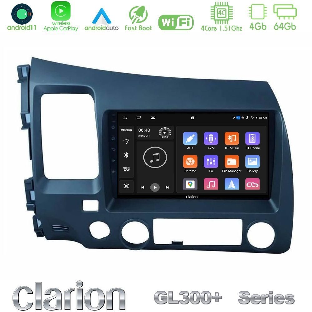 Clarion GL300+ Series 4Core Android11 4+64GB  Honda Civic 2006-2011 Navigation Multimedia Tablet 9"