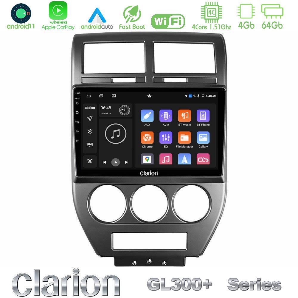 Clarion GL300+ Series 4Core Android11 4+64GB  Jeep Compass/Patriot 2007-2008 Navigation Multimedia Tablet 10"