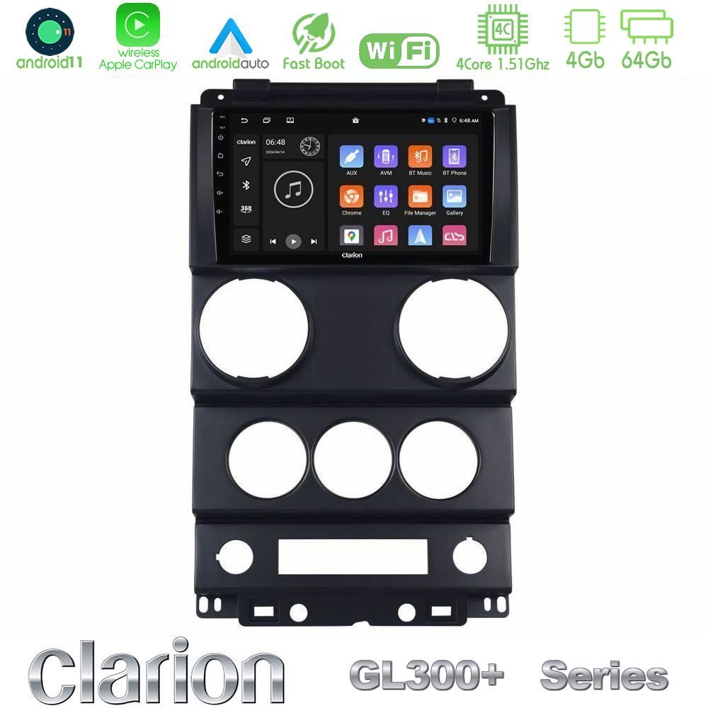 Clarion GL300+ Series 4Core Android11 4+64GB  Jeep Wrangler 2Door 2008-2010 Navigation Multimedia Tablet 9"