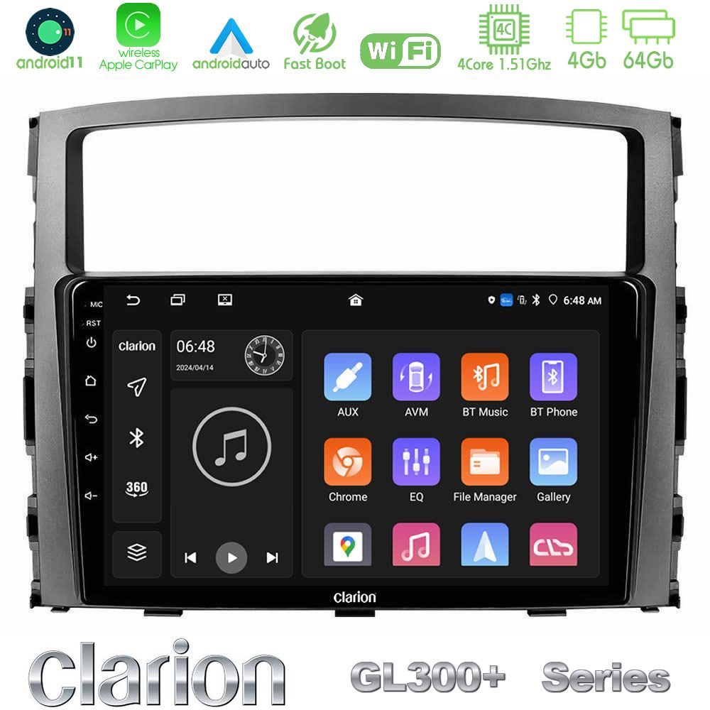 Clarion GL300+ Series 4Core Android11 4+64GB  Mitsubishi Pajero 2008-2009 Navigation Multimedia Tablet 9"