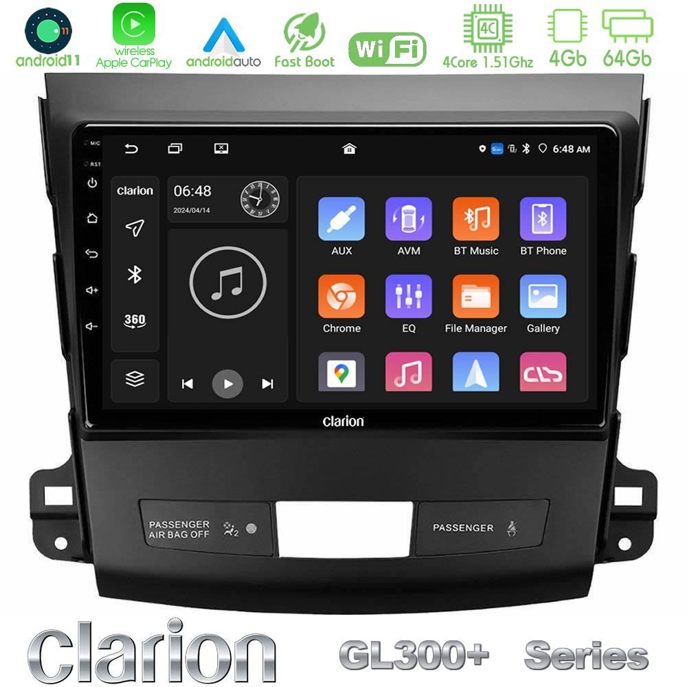Clarion GL300+ Series 4Core Android11 4+64GB  Mitsubishi Outlander/Citroen C-Crosser/Peugeot 4007 Navigation Multimedia Tablet 9"