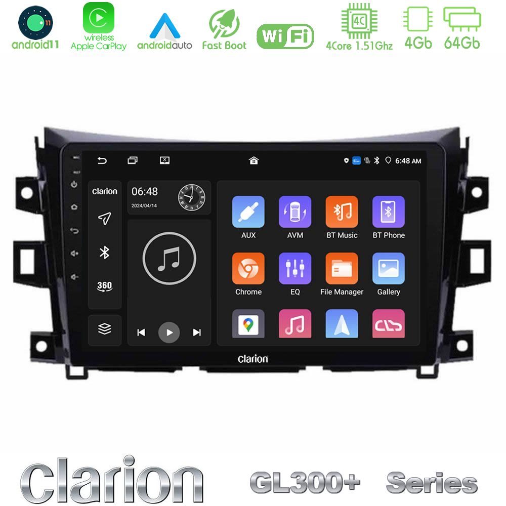 Clarion GL300+ Series 4Core Android11 4+64GB  Nissan Navara NP300 Navigation Multimedia Tablet 9"