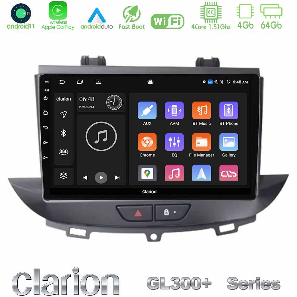 Clarion GL300+ Series 4Core Android11 4+64GB Opel Grandland/Crossland X Navigation Multimedia Tablet 9"