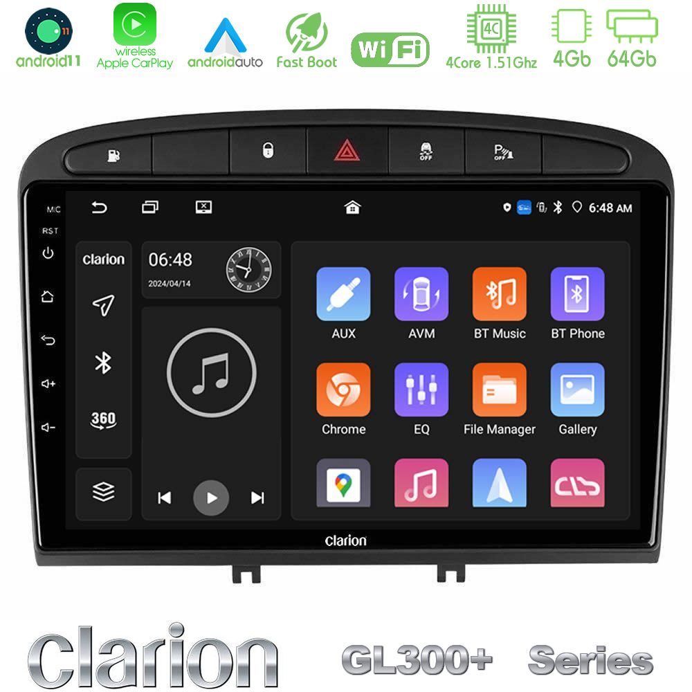 Clarion GL300+ Series 4Core Android11 4+64GB  Peugeot 308/RCZ Navigation Multimedia Tablet 9"