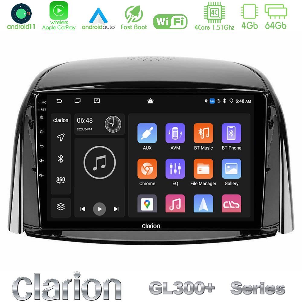 Clarion GL300+ Series 4Core Android11 4+64GB  Renault Koleos 2007-2015 Navigation Multimedia Tablet 9"