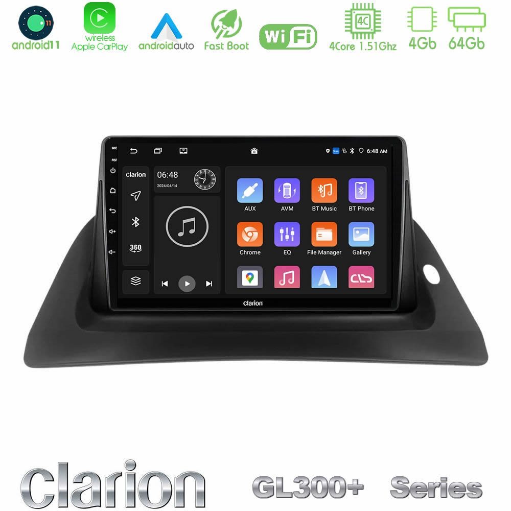 Clarion GL300+ Series 4Core Android11 4+64GB  Renault Kangoo 2014-2018 Navigation Multimedia Tablet 9"