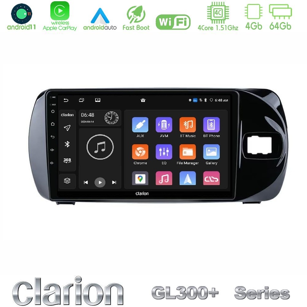 Clarion GL300+ Series 4Core Android11 4+64GB Toyota Yaris (Vitz) 2015-2020 RHD Navigation Multimedia Tablet 9"