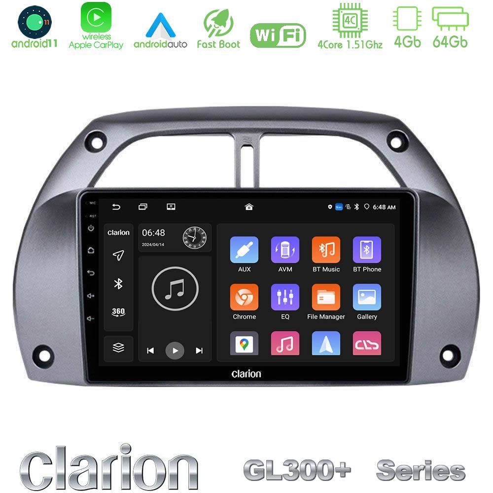 Clarion GL300+ Series 4Core Android11 4+64GB  Toyota RAV4 2001 - 2006 Navigation Multimedia Tablet 9"