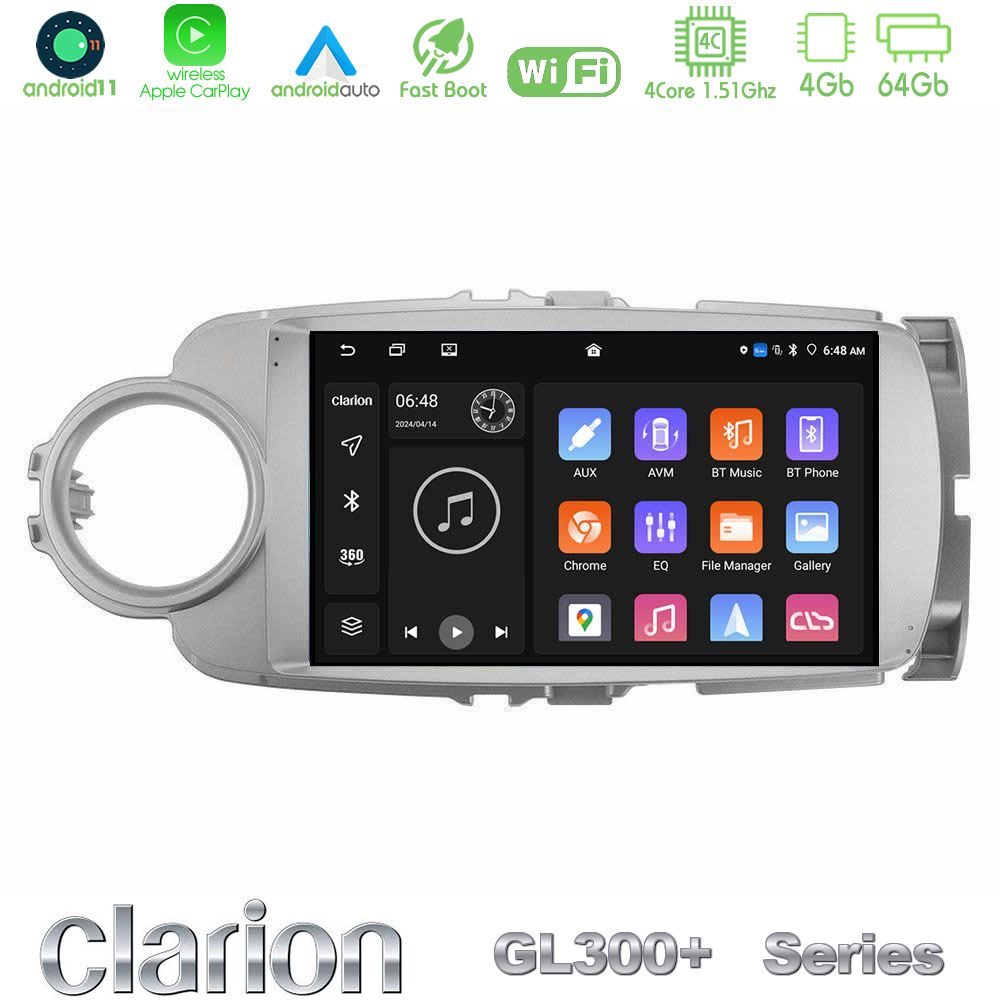 Clarion GL300+ Series 4Core Android11 4+64GB  Toyota Yaris Navigation Multimedia Tablet 9"