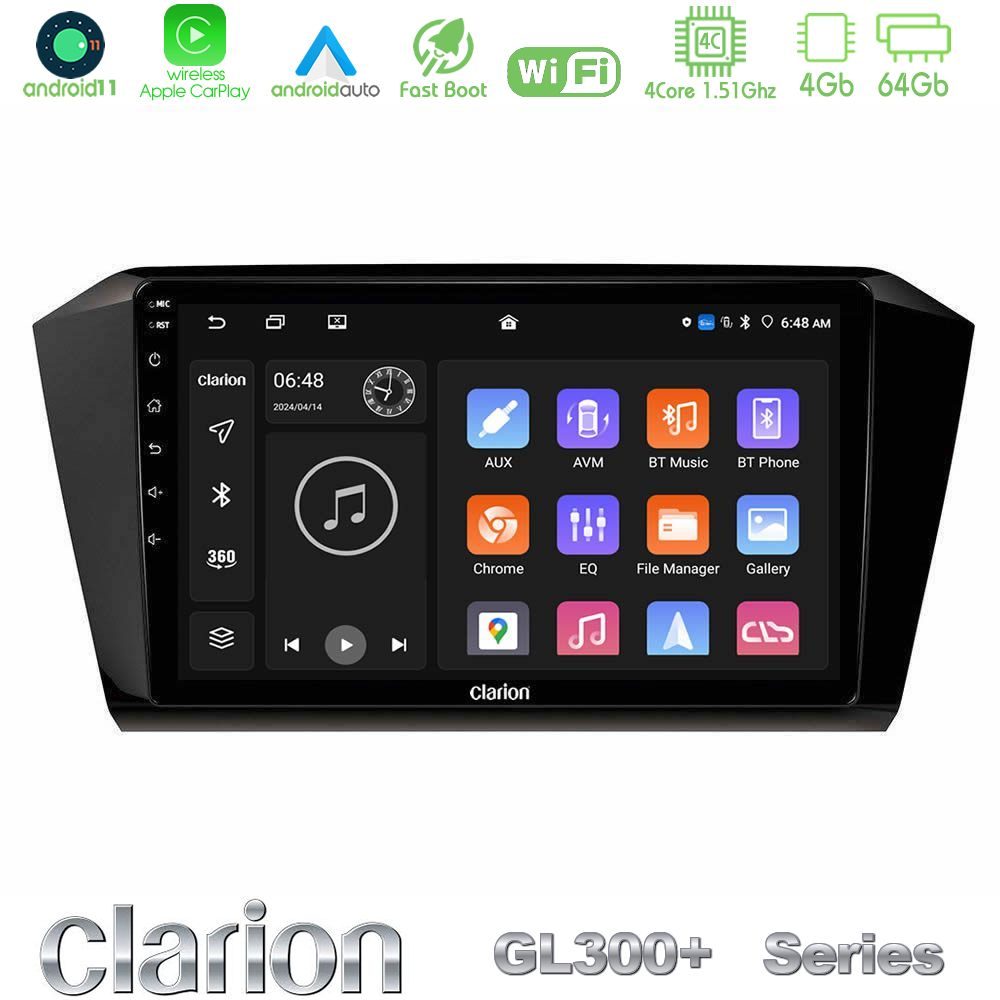 Clarion GL300+ Series 4Core Android11 4+64GB  VW Passat Navigation Multimedia Tablet 10"