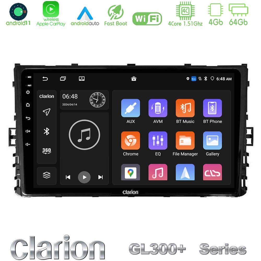 Clarion GL300+ Series 4Core Android11 4+64GB  VW MQB 2017-> Navigation Multimedia Tablet 9"