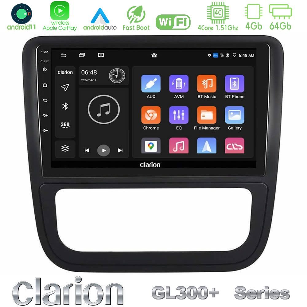 Clarion GL300+ Series 4Core Android11 4+64GB  VW Scirocco 2008-2014 Navigation Multimedia Tablet 9" (Μαύρο Χρώμα)