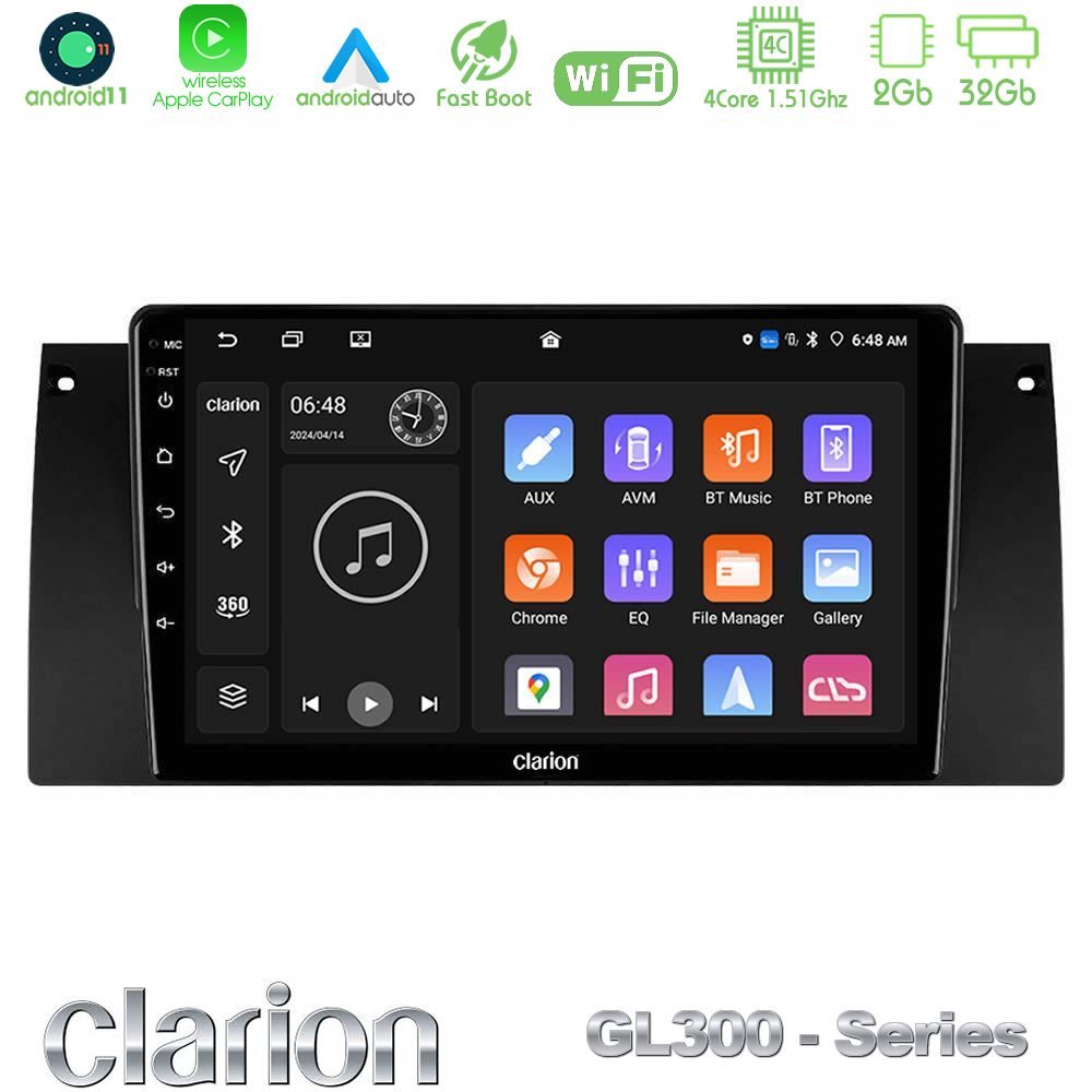 Clarion GL300 Series 4Core Android11 2+32GB BMW 5 Series (E39) / X5 (E53) Navigation Multimedia Tablet 9" Με Carplay & Android Auto