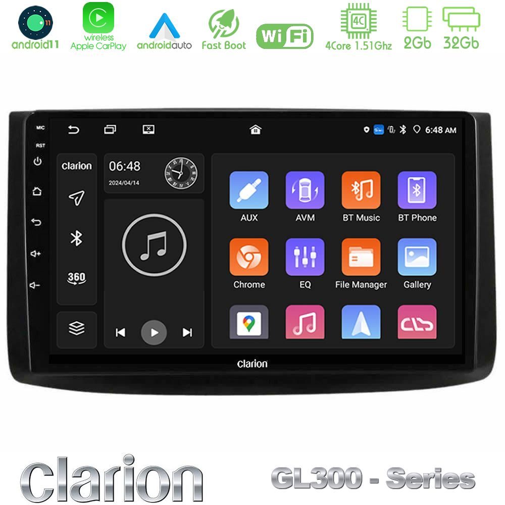 Clarion GL300 Series 4Core Android11 2+32GB Chevrolet Aveo 2006-2010 Navigation Multimedia Tablet 9" Με Carplay & Android Auto
