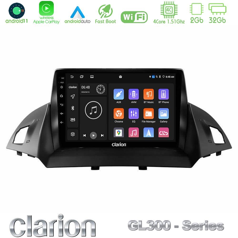 Clarion GL300 Series 4Core Android11 2+32GB Ford C-Max/Kuga Navigation Multimedia Tablet 9" Με Carplay & Android Auto