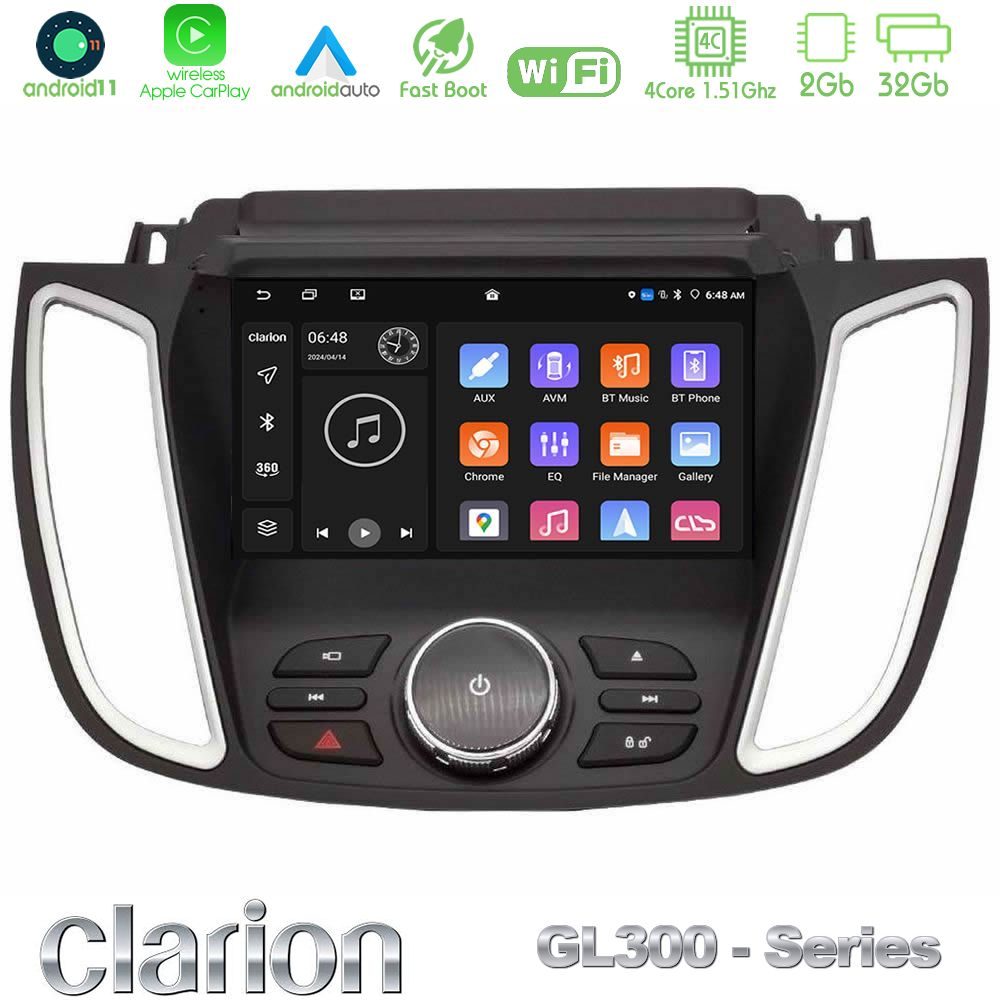 Clarion GL300 Series 4Core Android11 2+32GB Ford Kuga/C-Max 2013-2019 Navigation Multimedia Tablet 9" Με Carplay & Android Auto
