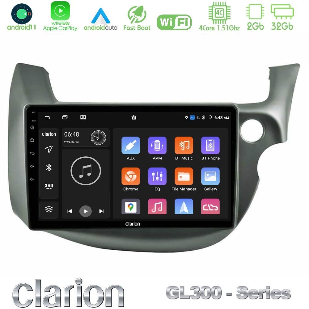 Clarion GL300 Series 4Core Android11 2+32GB Honda Jazz (Fit) 2009-2013 RHD Navigation Multimedia Tablet 10" Με Carplay & Android Auto