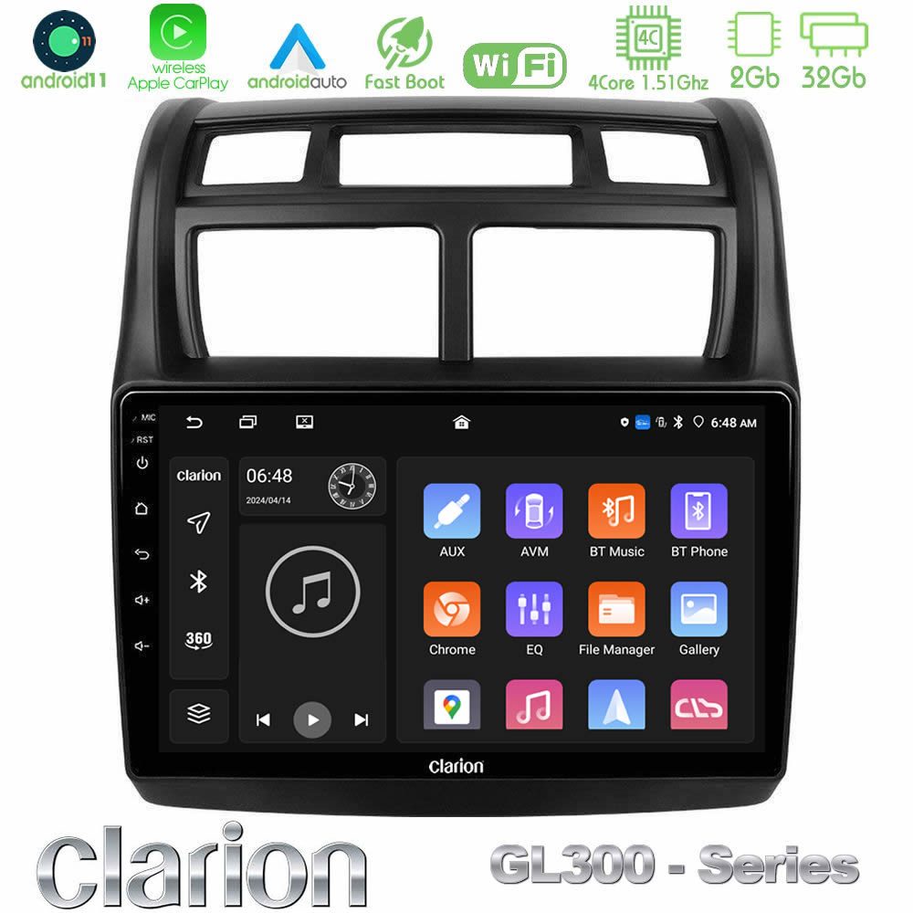 Clarion GL300 Series 4Core Android11 2+32GB Kia Sportage 2008-2011 Navigation Multimedia Tablet 9" Με Carplay & Android Auto