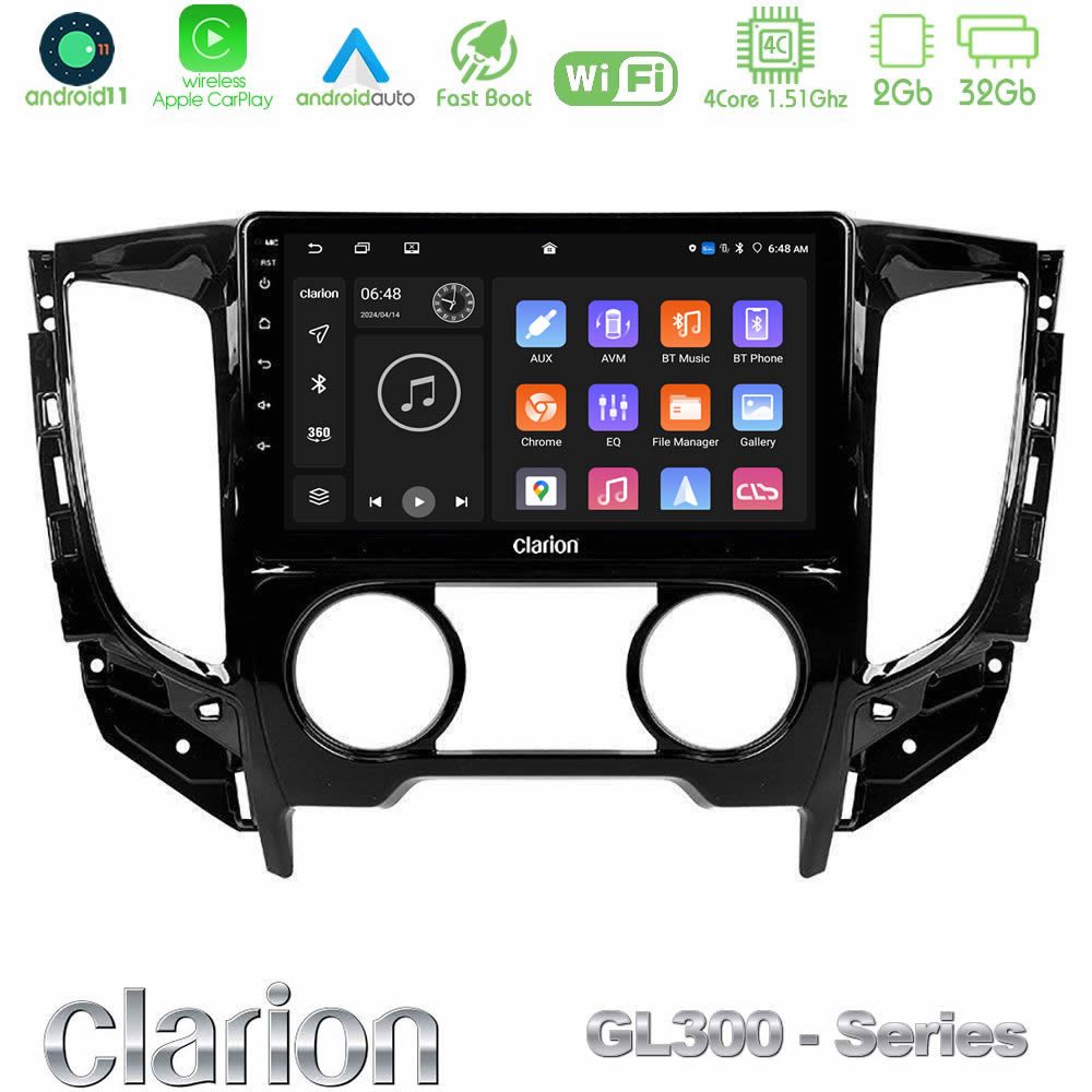 Clarion GL300 Series 4Core Android11 2+32GB Mitsubishi L200 2016-> & Fiat Fullback (Manual A/C) Navigation Multimedia Tablet 9" Με Carplay & Android Auto