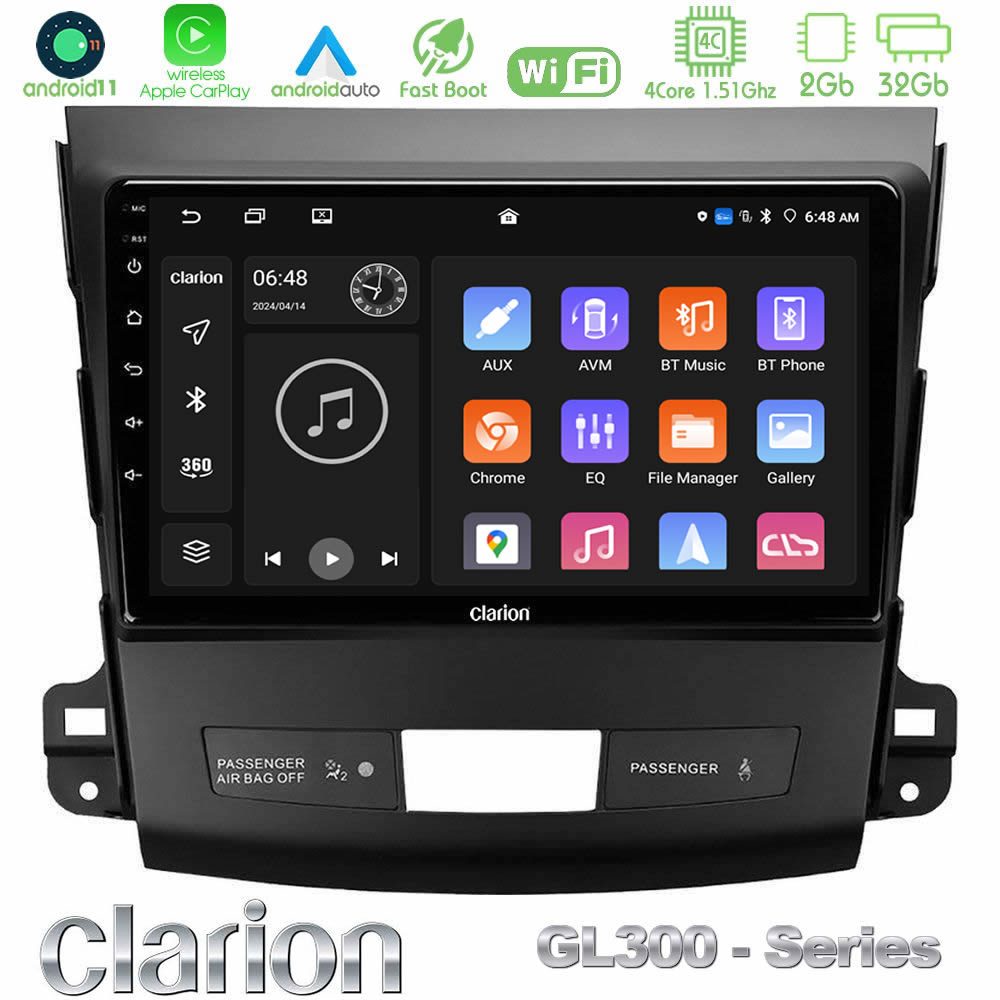 Clarion GL300 Series 4Core Android11 2+32GB Mitsubishi Outlander/Citroen C-Crosser/Peugeot 4007 Navigation Multimedia Tablet 9" Με Carplay & Android Auto