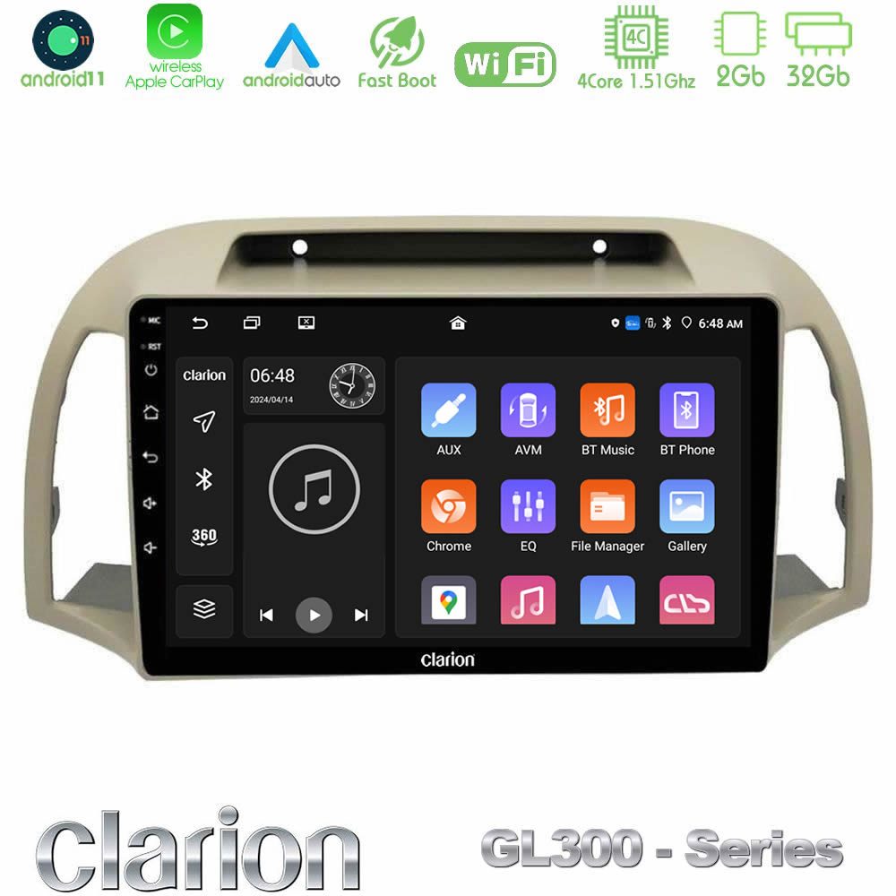 Clarion GL300 Series 4Core Android11 2+32GB Nissan Micra K12 2002-2010 Navigation Multimedia Tablet 9" Με Carplay & Android Auto