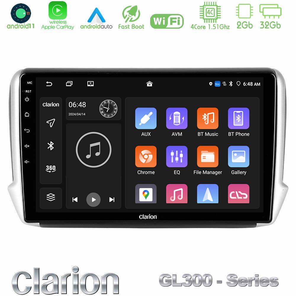 Clarion GL300 Series 4Core Android11 2+32GB Peugeot 208/2008 Navigation Multimedia Tablet 10" Με Carplay & Android Auto